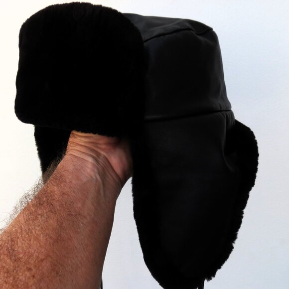 WINTER GIVE AWAY SALE! Jet Black Luxury Beaver Fur Jockey Trapper Hat, New - Picture 8 of 10